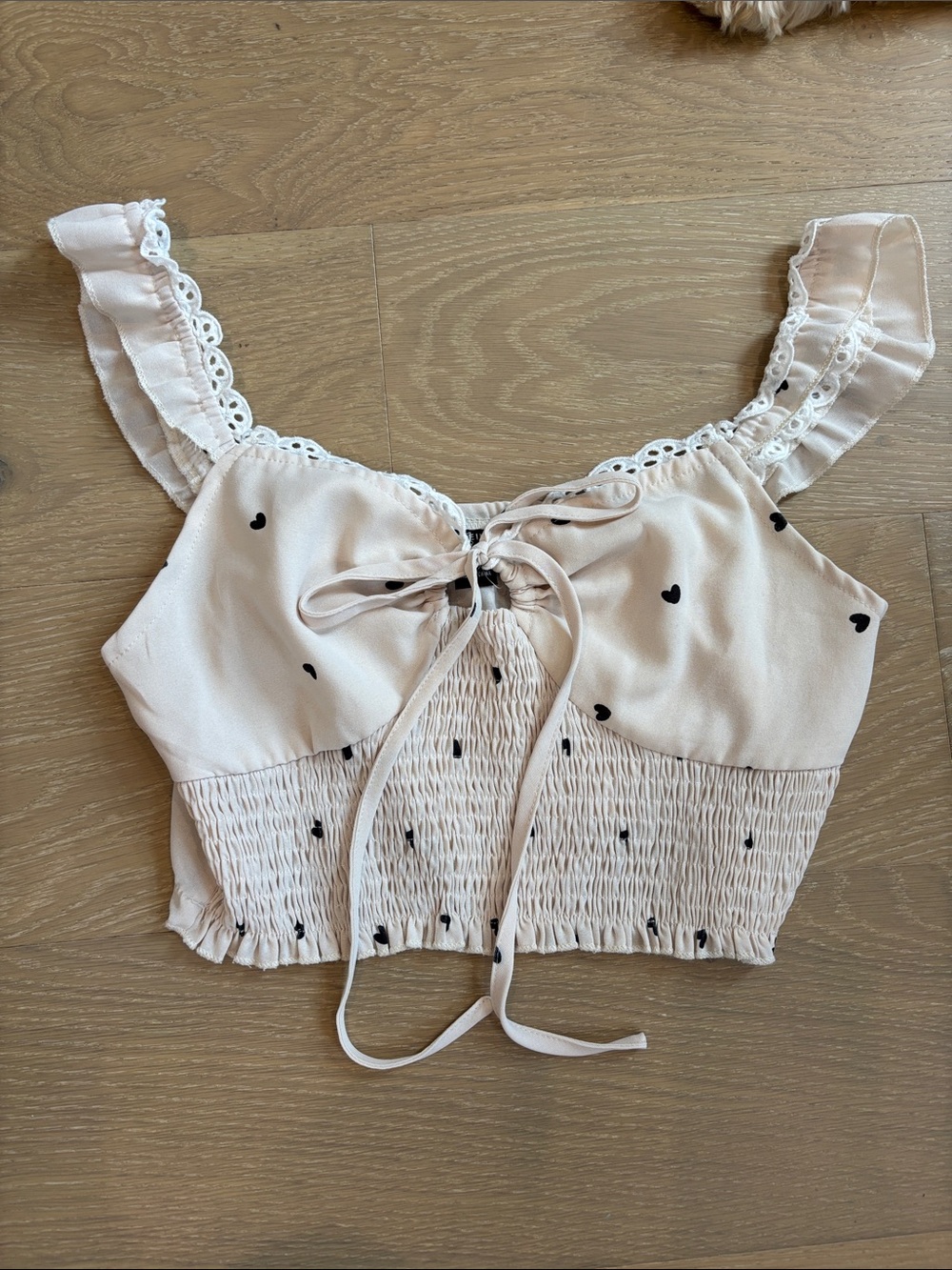Blush Heart-Print Smocked Crop Top